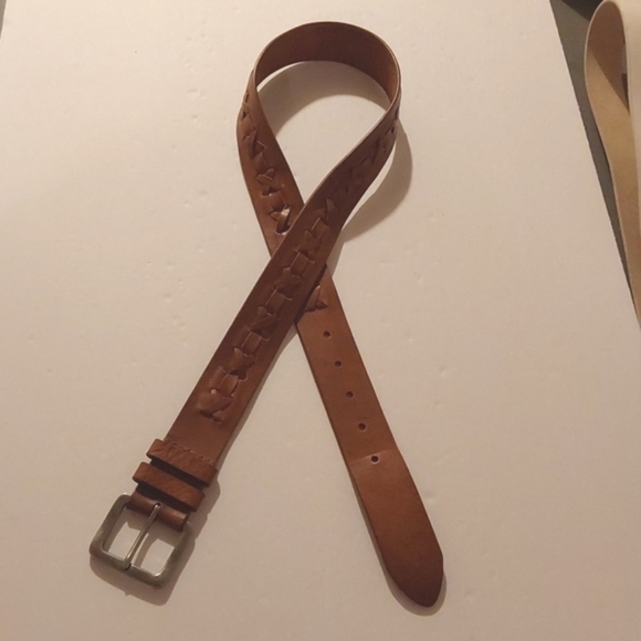 Buckle- Unisex Light Brown Leather Belt Cross Stitch X Vintage Unique Mod Trend - Picture 3 of 9